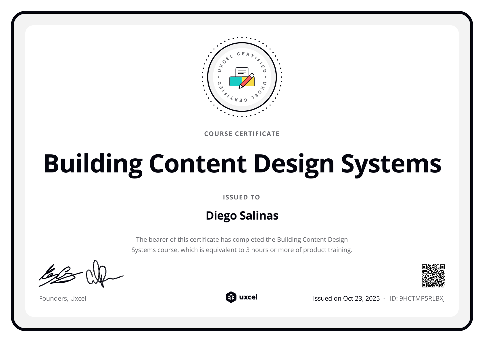 Diego Salinas's certificate